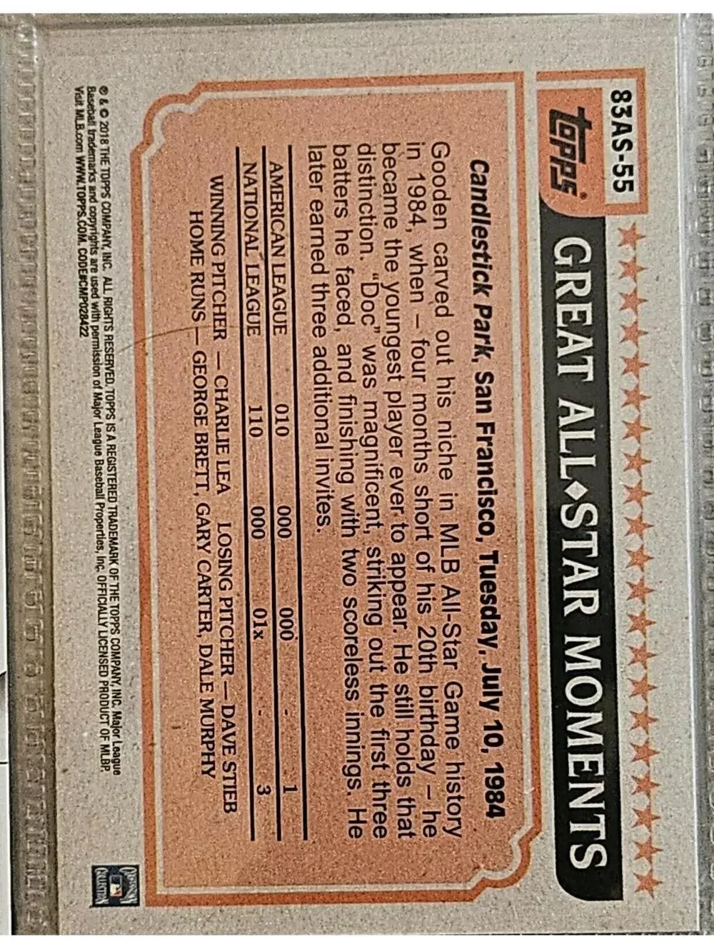 2018 Topps 1983 Topps All-Stars #83AS-55 Dwight Gooden New York Mets Baseball - Picture 2 of 2